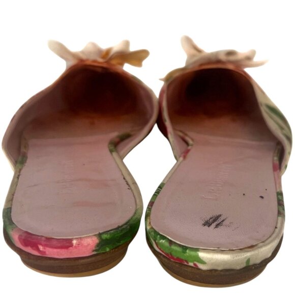 LK BENNETT Peony Floral Print Slip-On Mules 39 US 8 Pointed Toe Pink White Flats - Picture 6 of 9